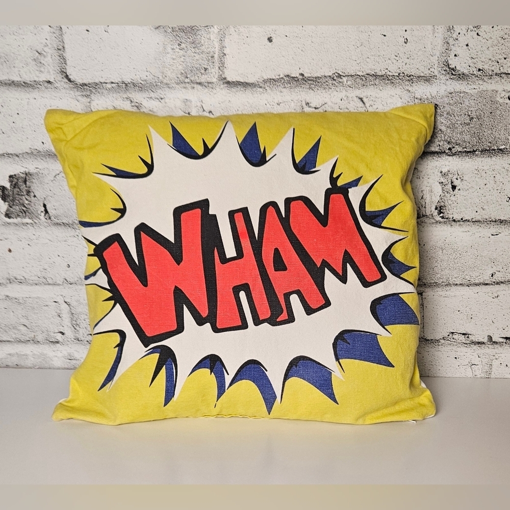 Pop Art WHAM Throw Pillow Comic Style Yellow Graphic Accent Cushion